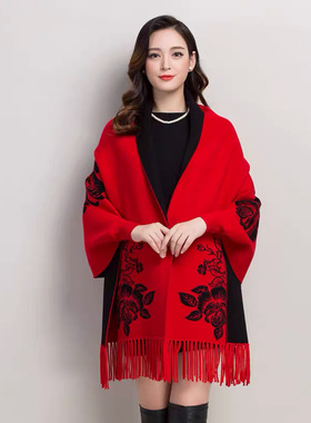 Fashion Women Knitwear Poncho Cape Coat蝙蝠袖厚毛衣外套披肩