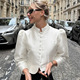 Shirt Elegant欧美复古气质宫廷风通勤显瘦泡泡袖 短款 Women 衬衫
