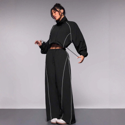 Women Clothes Sets Sport Suit女装时尚撞色抽绳运动长裤两件套