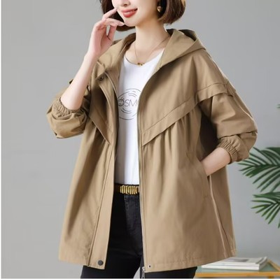 风衣外套女宽松连帽中长款夹克女装Women Jacket Coat Outwear