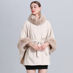 Faux Fur Warm Cape Coat Winter Cloak Shawl Cardigan Knitting