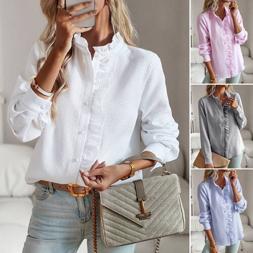 Elegant Women Shirt Tops欧美长袖衬衫女秋冬气质通勤上衣衬衣女