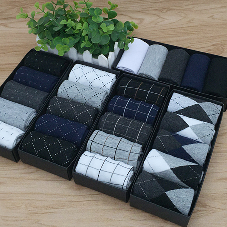 5pair Men's Sock Solid Color Cotton Business Socks男纯色袜子