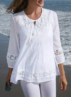 S-5XL Women T Shirts Tops Ladies Blouse Lace Tees蕾丝女上衣