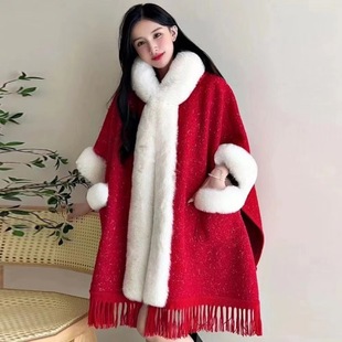 Cape Poncho Cloak Faux Overcoat Warm Fur Thick Women Winter