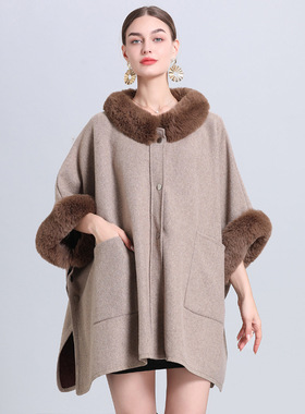 Women Coat Oversize Poncho Cloak Cardigan针织开衫大码外套女