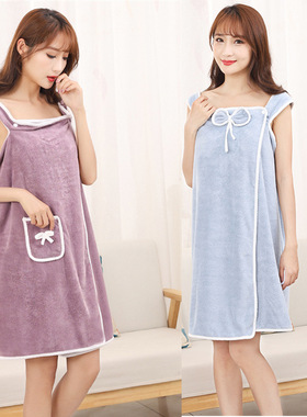 Quick-Drying Bathrobe Women Sleepwear Women Robe浴巾吊带浴裙