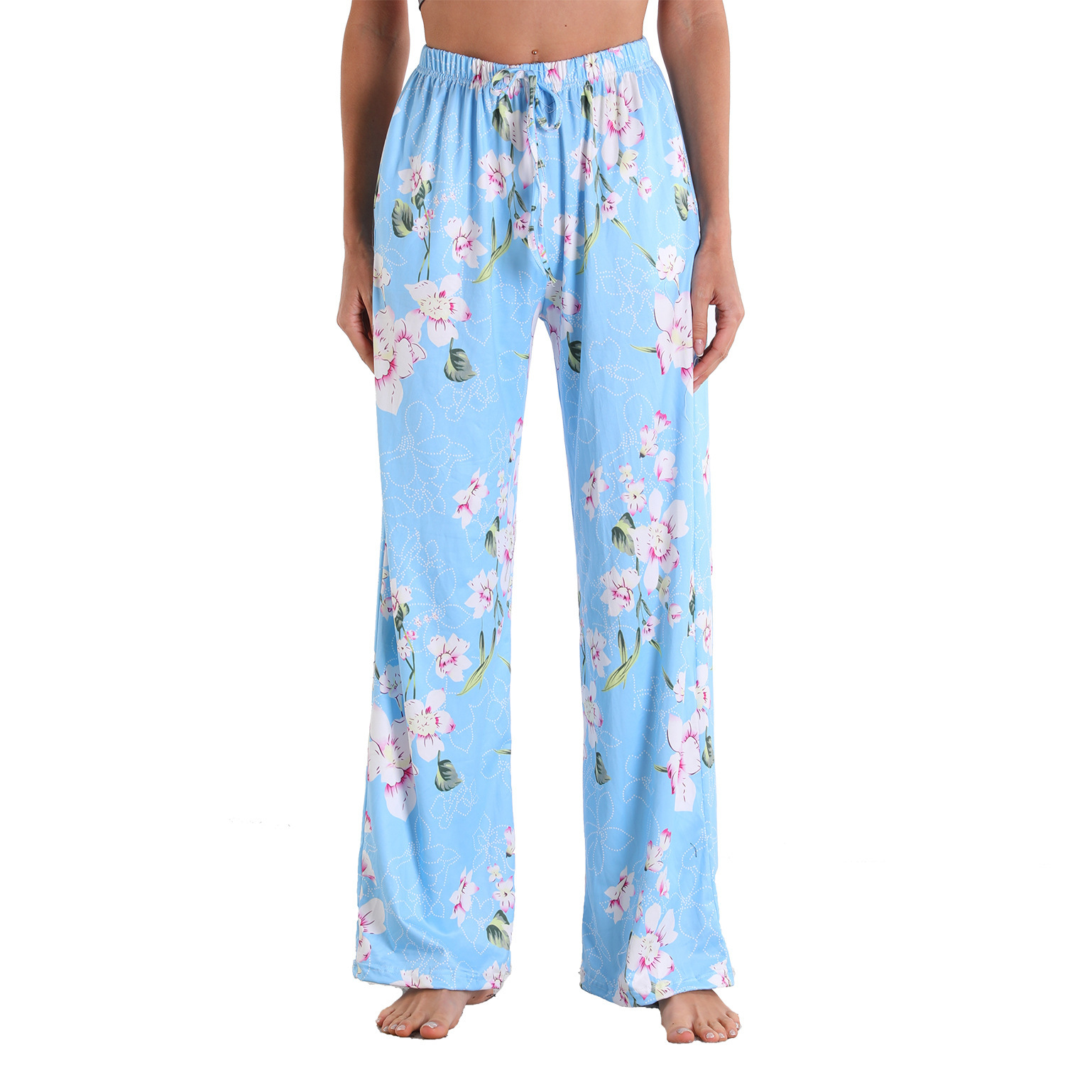 Women Pants Long Trouser弹力棉布直筒裤简约休闲印花松紧带长裤