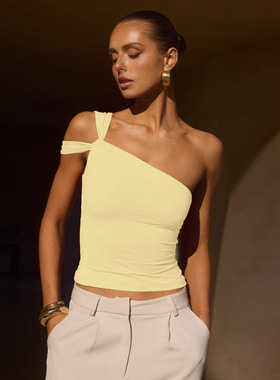 Women Tube Top Summer Clothes欧美时尚设计感不规则露肩抹胸夏