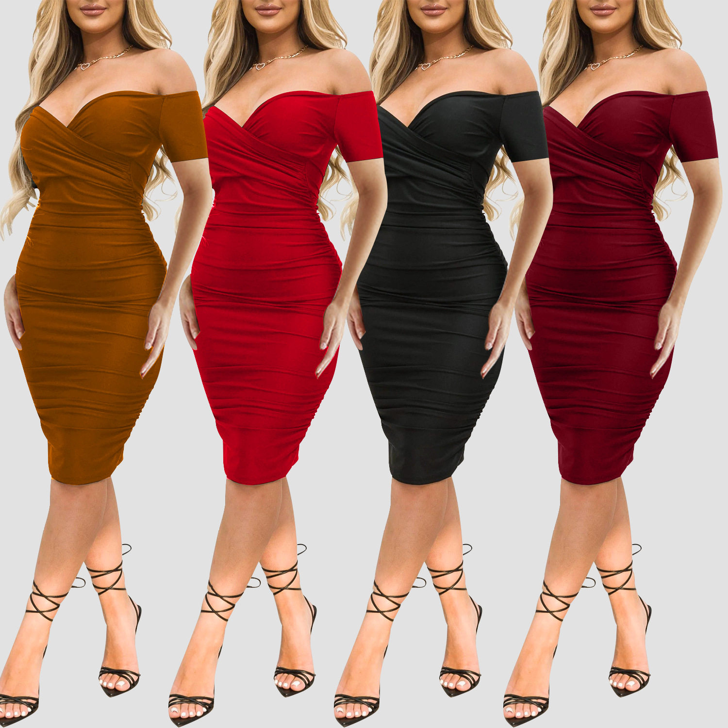 Sexy Women Dresses夏季欧美女装性感夜店一字肩短袖连衣裙中裙