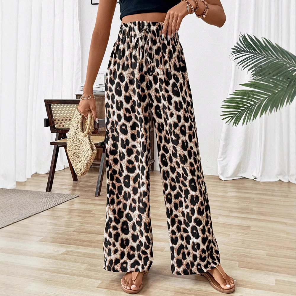 Women Pants Long Trouser欧美豹纹印花休闲裤女新款直筒裤子阔腿