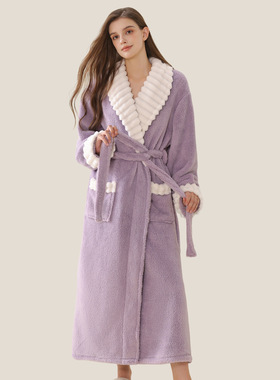 Women Winter Thick Warm Bath Robe Bathrobe Coral Fleece Robe