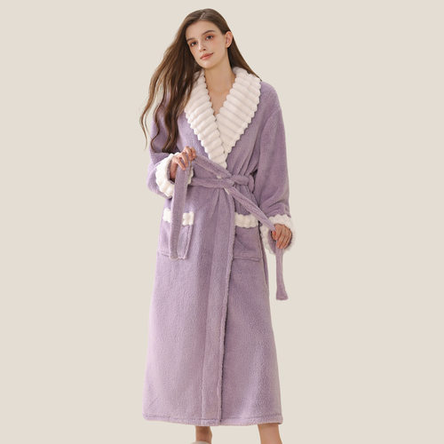 Women Winter Thick Warm Bath Robe Bathrobe Coral Fleece Robe