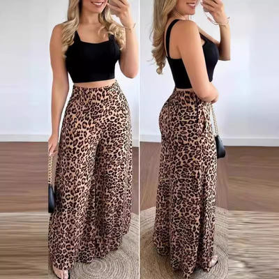 Tank Top Leopard Print Wide Leg Pants Set 背心豹纹阔腿裤套装