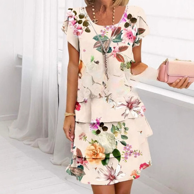Women Floral Dresses Chiffon Summer Cloth印花春季雪纺连衣裙