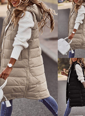 Women Vest Long Coat Cardigan 中长款棉服马甲修身气质开衫外套