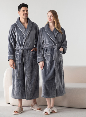 Winter Warm Flannel Bathrobe Thick Bath Robes Sleepwear Gown