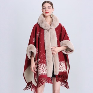 Faux Cloak Fur Shawl Warm 针织披肩斗篷女Cardigan Winter Cape