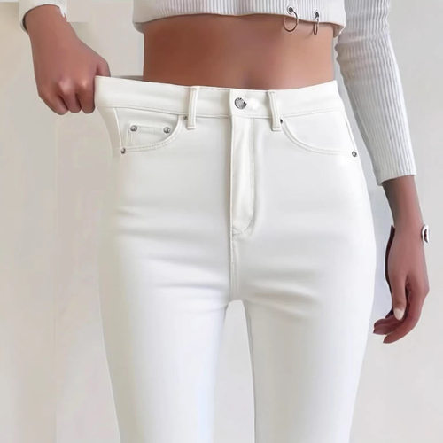 欧美大码白色弹力高腰女士牛仔小脚裤Women Denim Jean Trousers