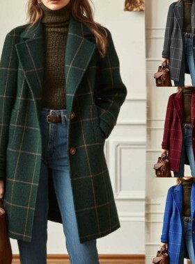5xl Women Long Trench Coat Elegant Outwear气质中长款翻领外套