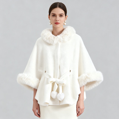 Women Coat Elegant Poncho Cape斗篷披肩时尚大毛领优雅气质开衫