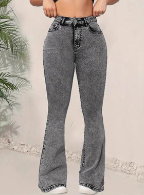 Women Denim Pants低腰喇叭欧美修身深灰裤女JEANS牛仔裤显瘦灰色