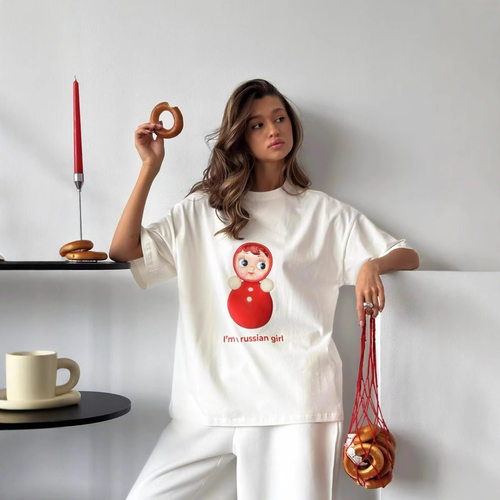 Women Tees Tops T-Shirts Cotton Print印花圆领套头短袖T恤女