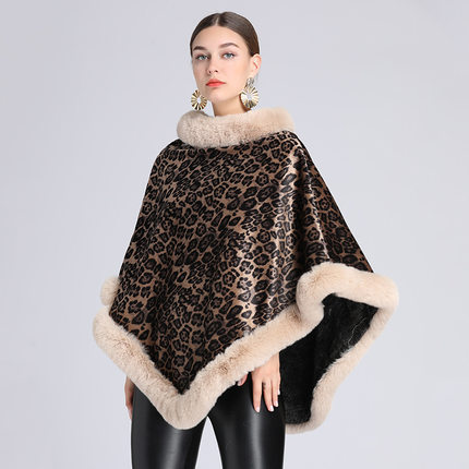 Women Poncho Cloak Knitted Pullover Coat加绒加厚仿獭兔套头衫