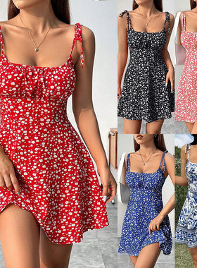 Women Mini Dresses Cute欧美女吊带大众百搭休闲甜美mini连衣裙