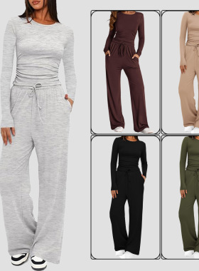 Women Clothes Set Autumn Tops Pants长袖纯色休闲套装秋冬女装