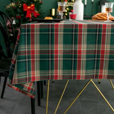 christmas table cloth美式格子桌布棉麻布艺餐桌布餐桌布盖布