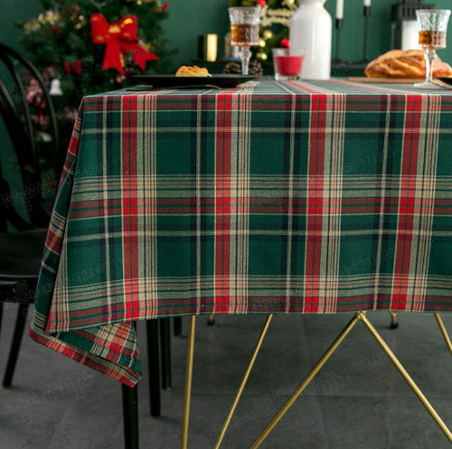 christmas table cloth美式格子桌布棉麻布艺餐桌布餐桌布盖布