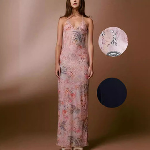 Women Dresses Sexy Print网纱双层印花吊带性感蝴蝶修身女连衣裙