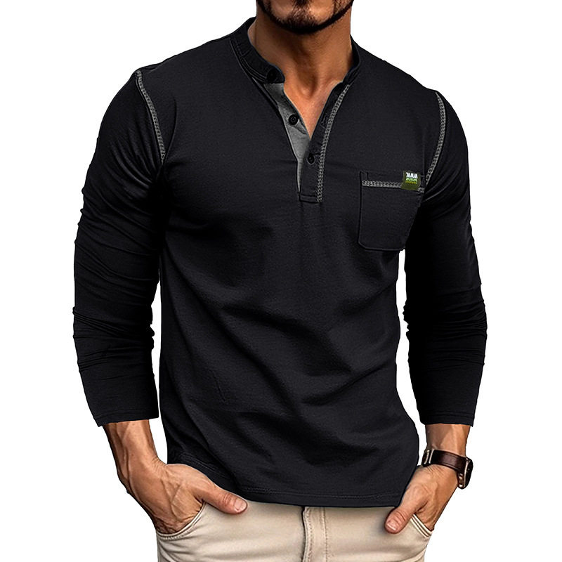 Men T-Shirt Long Sleeve Male Blouse欧美t恤长袖拼色针织体恤男