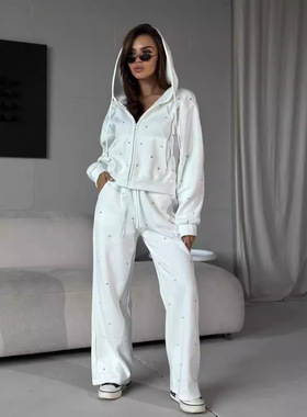 Women Sportsuit Sweater Pants Hooded抽绳长裤卫衣套装两件套