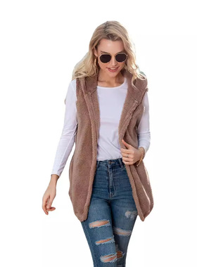 Women Vest Jacket Autumn/Winter Hooded Coat欧美马甲毛绒外套