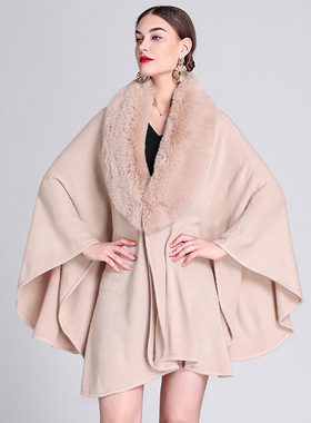 Women Poncho Coat Knitted披肩斗篷大码针织开衫宽松披风外套女