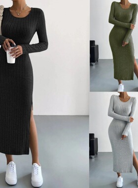 Women Knitted Long Dresses Fashion Ladies Clothes长款连衣裙