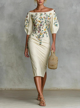 Women Dresses Off Shoulder Bodycon Lady Dress收腰包臀连衣裙