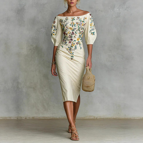 Women Dresses Off Shoulder Bodycon Lady Dress收腰包臀连衣裙