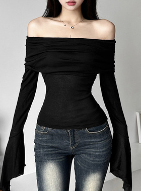 一字领性感露背T恤Women Tees Tops T-Shirt Sexy Off Shoulder