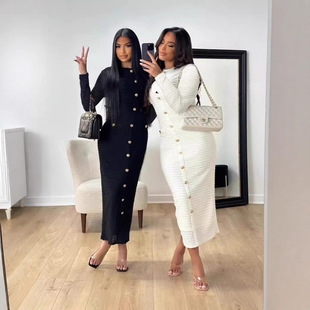 Women Knitted Long Dresses Slim Bodycon Dresses针织长袖裙子