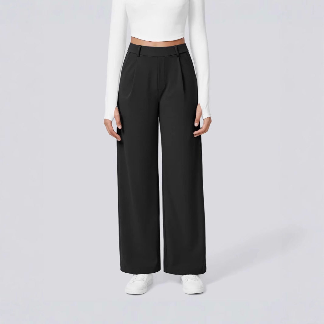Fashion Women Pants秋女装欧美休闲纯色口袋宽松西装裤休闲百搭