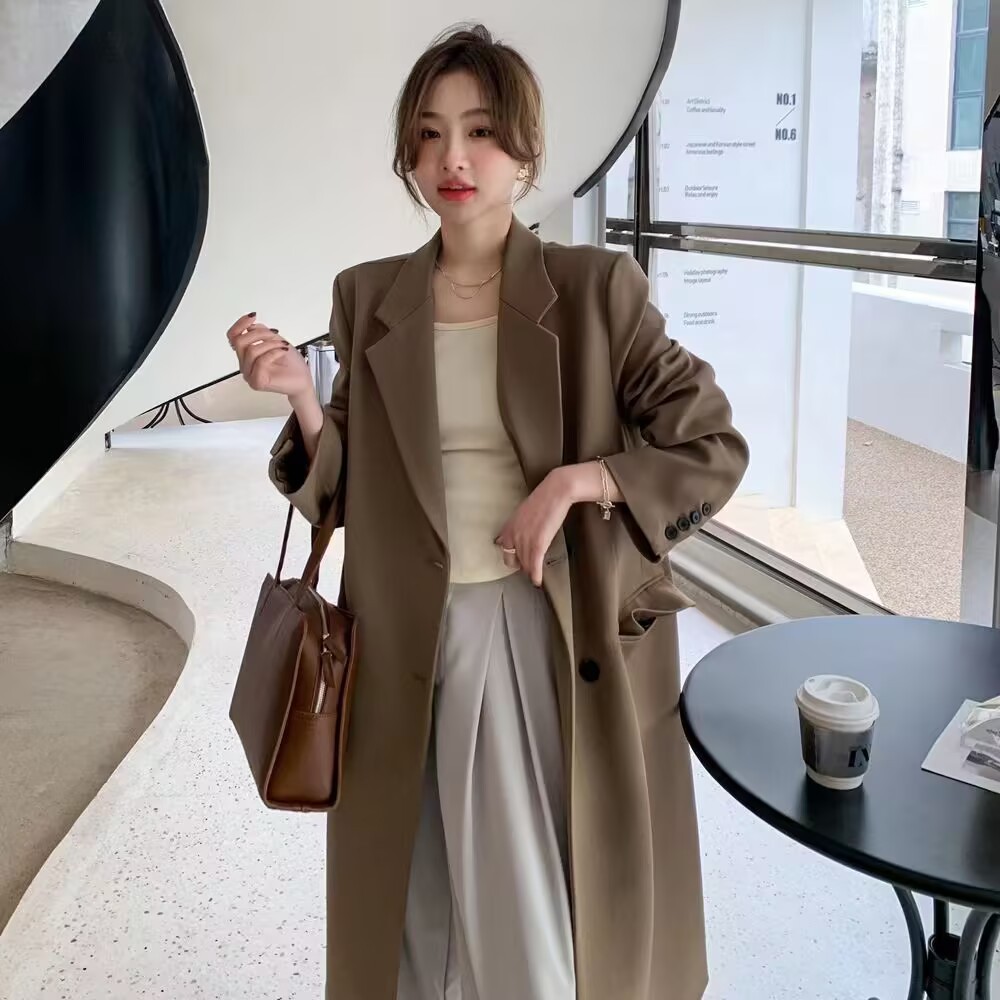 春秋韩版长款西装外套女休闲西服宽松显瘦气质Women Blazer Suit