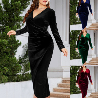 Elegant Women Dresses欧美时尚气质优雅大码女装长袖包臀连衣裙