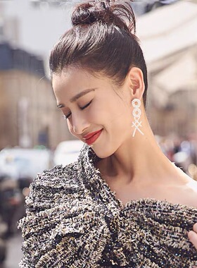 欧美设计师款张天爱黄圣依明星同款OOXX圆形交叉满钻气质时尚耳环