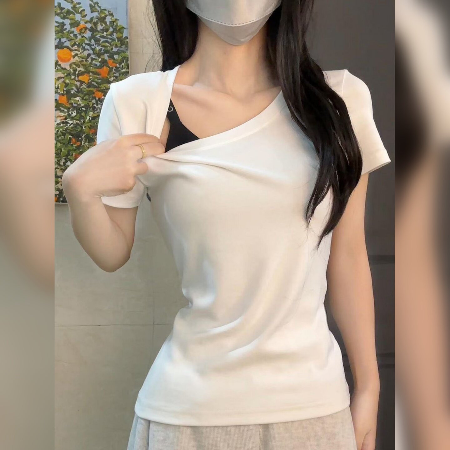 显瘦露锁骨半截袖打底短袖t恤女