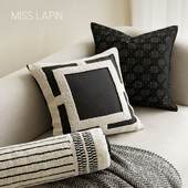 澜品 靠枕黑白立体绣套床头腰枕 现代简约抱枕轻奢高级靠垫新中式