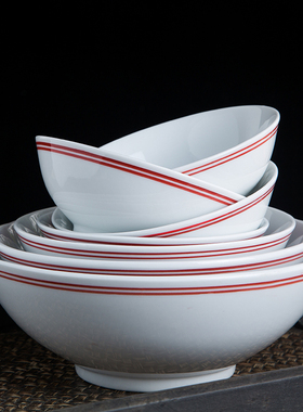 景德镇创意红边陶瓷老式米饭碗面碗怀旧复古碗微波碗商用面馆餐具