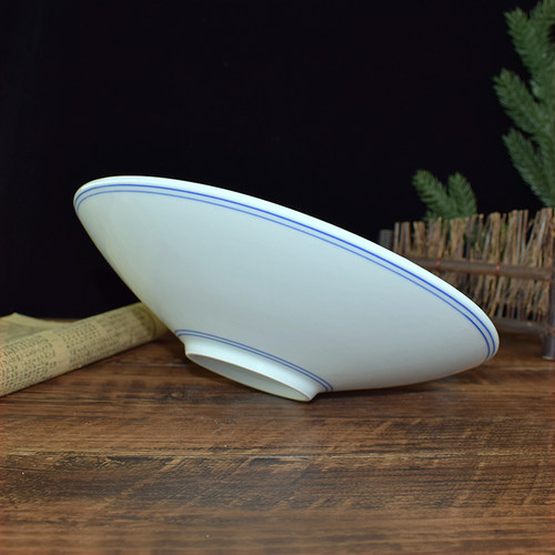 蓝边陶瓷浅口盘景德镇加字斗笠碗